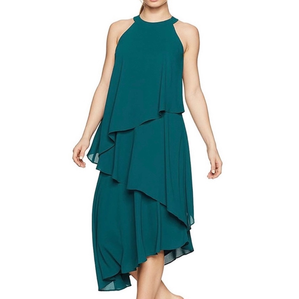 Maggy London Asymmetrical Tiered Halter Neck Dress 6